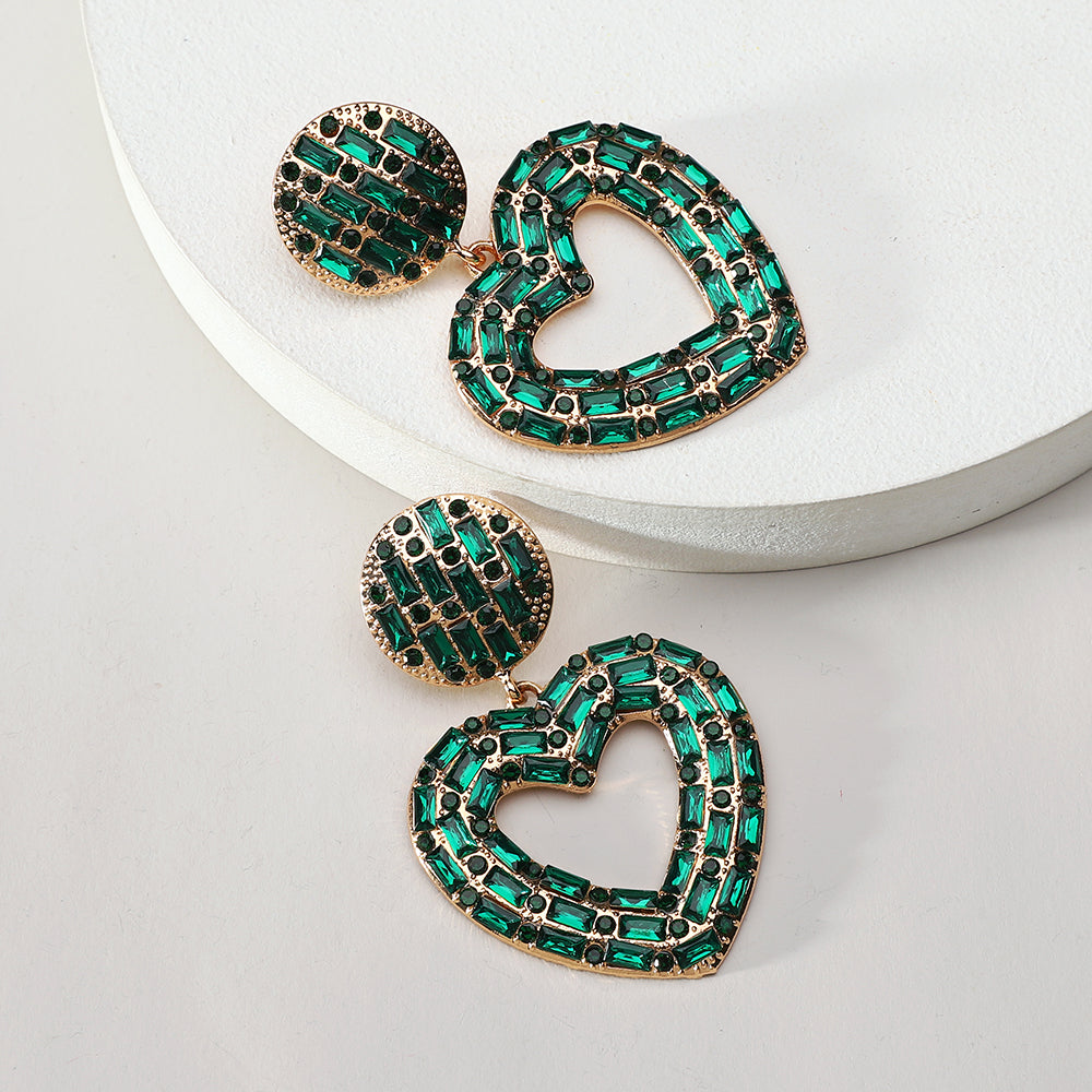 1 Pair Elegant Luxurious Lady Heart Shape Plating Inlay Zinc Alloy Rhinestones Drop Earrings