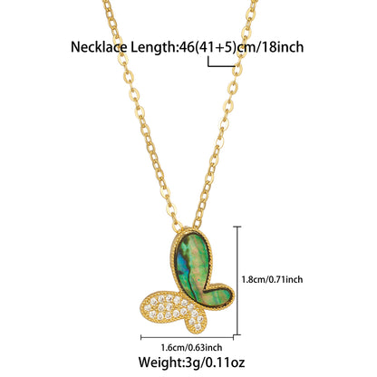 Elegant Streetwear Butterfly Stainless Steel Plating Inlay Zircon 18k Gold Plated Pendant Necklace