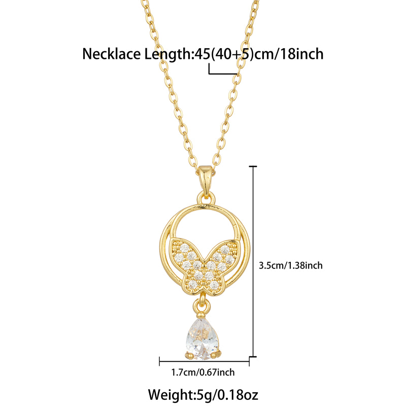 Elegant Streetwear Butterfly Stainless Steel Plating Inlay Zircon 18k Gold Plated Pendant Necklace