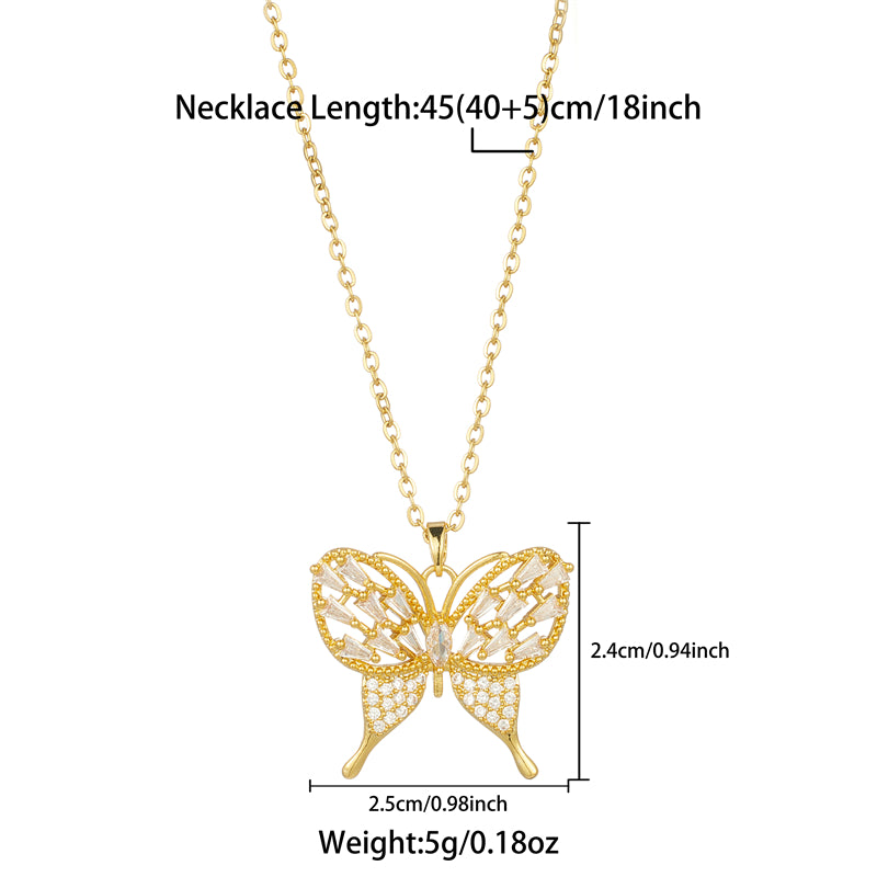 Elegant Streetwear Butterfly Stainless Steel Plating Inlay Zircon 18k Gold Plated Pendant Necklace