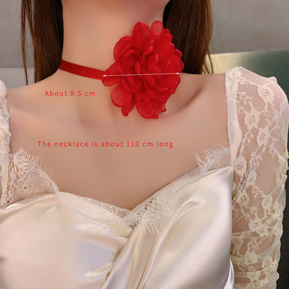 Elegant Flower Cloth Gauze Wax Rope Women's Choker