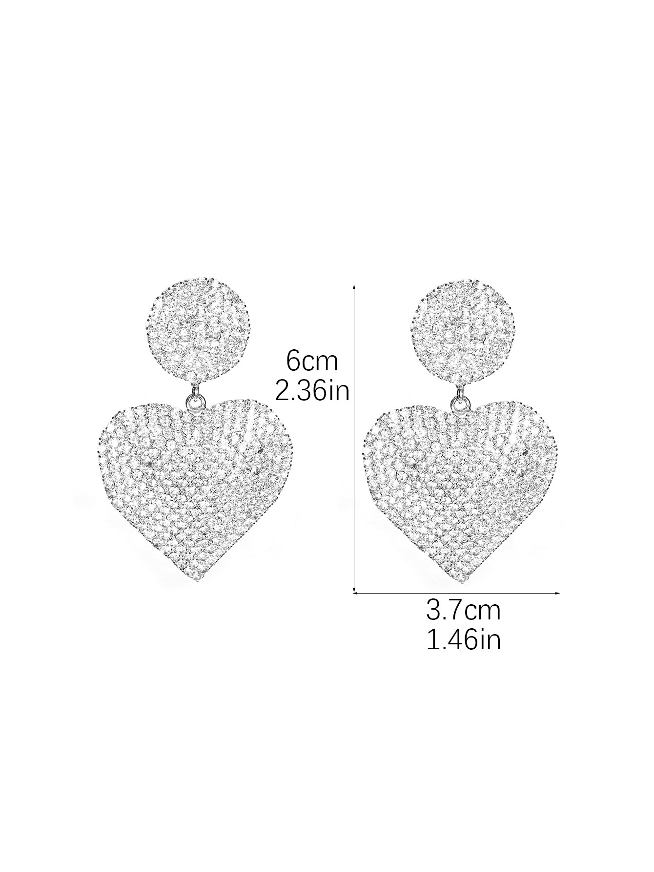 1 Pair Elegant Shiny Geometric Heart Shape Inlay Alloy Rhinestones Silver Plated Drop Earrings