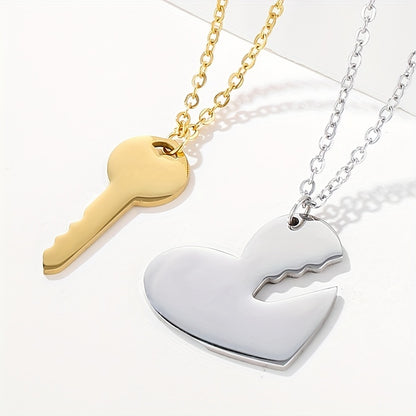 Simple Style Heart Shape Key Stainless Steel Plating 18k Gold Plated Pendant Necklace