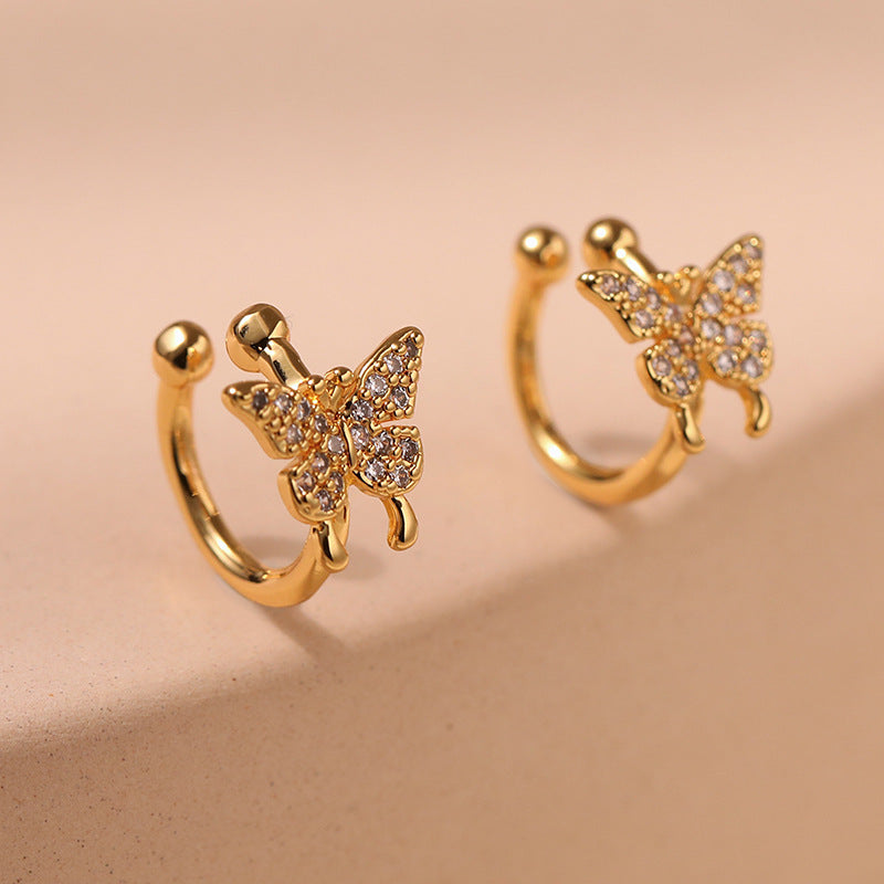 1 Pair Elegant Vintage Style Bat Bow Knot Plating Inlay Copper Zircon Gold Plated Ear Cuffs