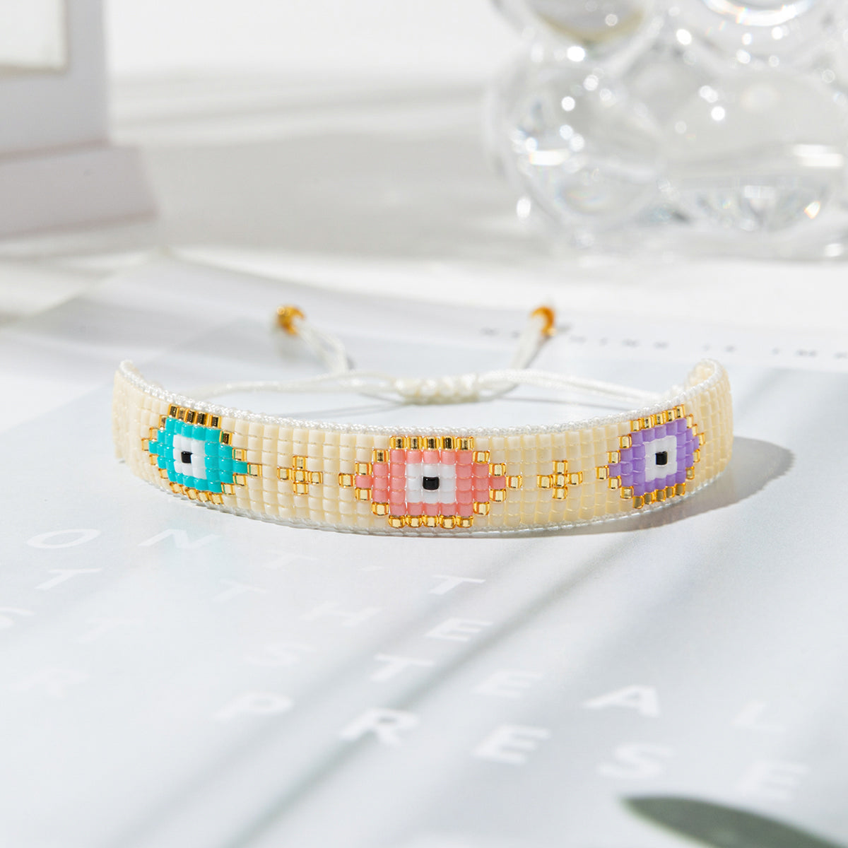 Ethnic Style Devil's Eye Glass Beaded Knitting Women's Bracelets