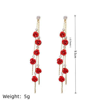 1 Pair Vintage Style Flower Tassel Plating Inlay Alloy Rhinestones Drop Earrings