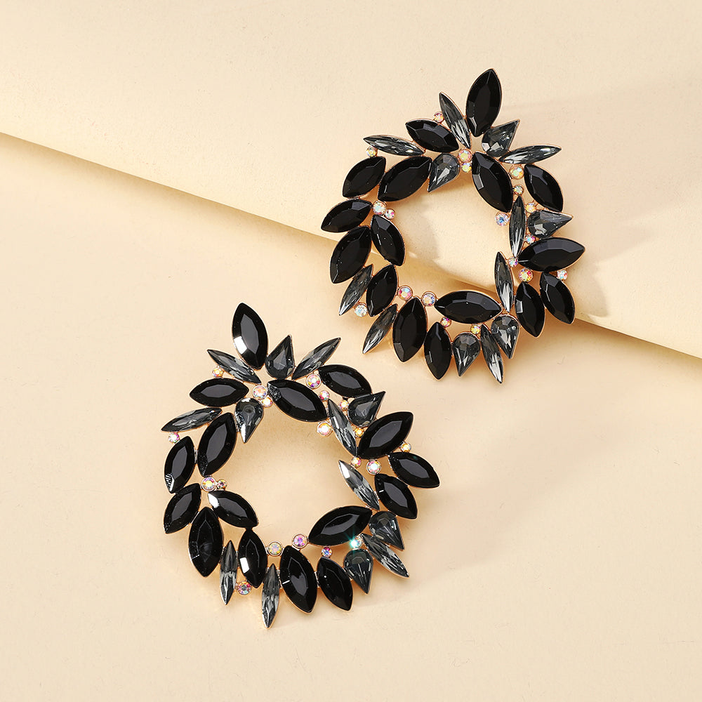 1 Pair Glam Bridal Shiny Circle Inlay Alloy Rhinestones Ear Studs