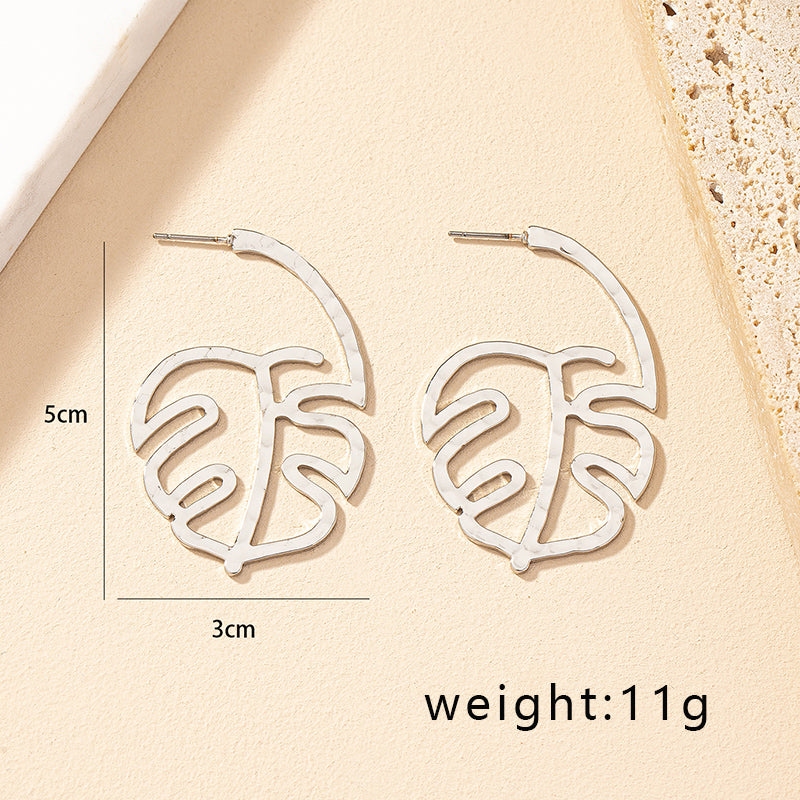 1 Pair Ig Style Simple Style Commute Leaves Plating Hollow Out Alloy Ear Studs