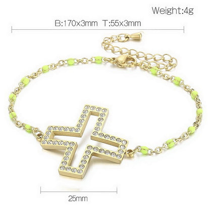 Casual Streetwear Cross Titanium Steel Inlay Zircon Bracelets