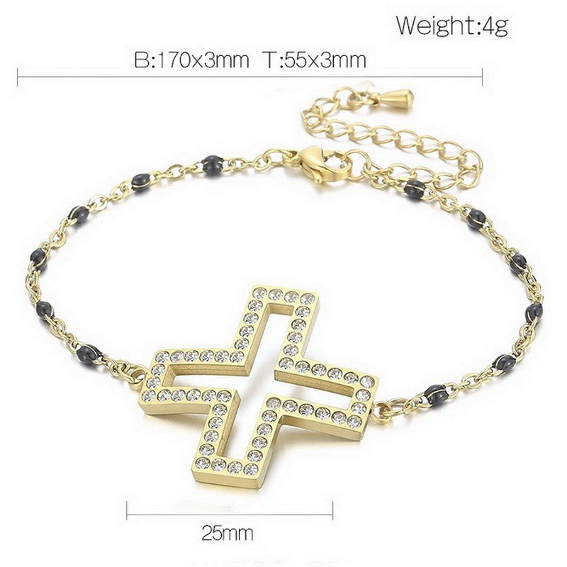 Casual Streetwear Cross Titanium Steel Inlay Zircon Bracelets