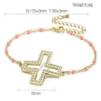 Casual Streetwear Cross Titanium Steel Inlay Zircon Bracelets