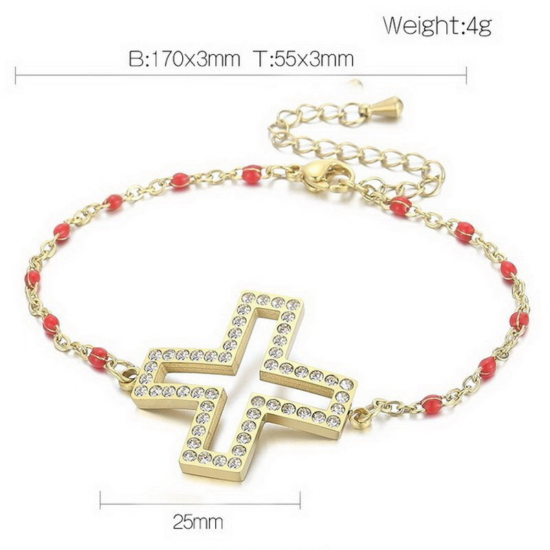 Casual Streetwear Cross Titanium Steel Inlay Zircon Bracelets