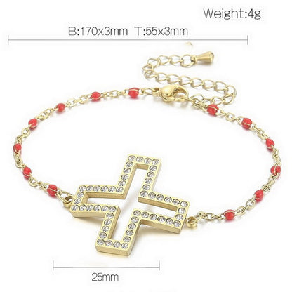 Casual Streetwear Cross Titanium Steel Inlay Zircon Bracelets