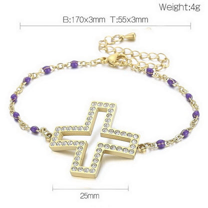 Casual Streetwear Cross Titanium Steel Inlay Zircon Bracelets