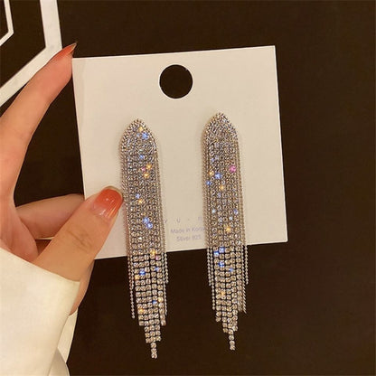 1 Pair Simple Style Geometric Solid Color Plating Inlay Alloy Rhinestones Drop Earrings