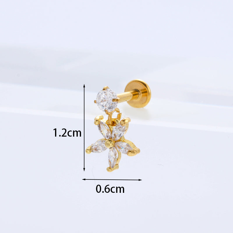 Personality Stainless Steel Zircon Pendant Lip Nail Zircon Inner Teeth Ear Bone Nail