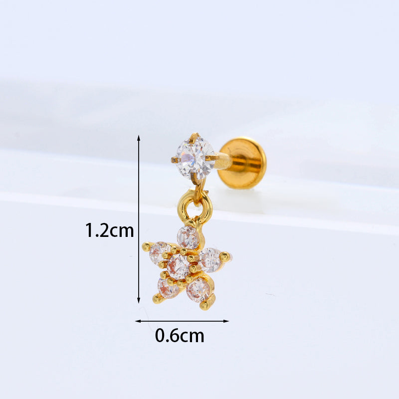 Personality Stainless Steel Zircon Pendant Lip Nail Zircon Inner Teeth Ear Bone Nail