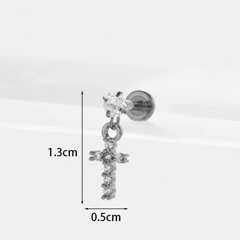 Personality Stainless Steel Zircon Pendant Lip Nail Zircon Inner Teeth Ear Bone Nail