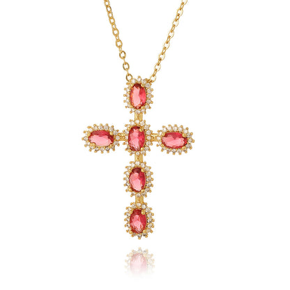 Simple Style Commute Cross Copper Zircon Pendant Necklace In Bulk