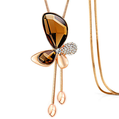 Lady Butterfly Alloy Glass Copper Pendant Necklace