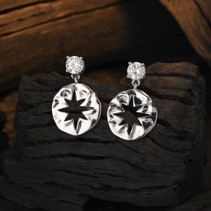 1 Pair Original Design Star Plating Inlay Sterling Silver Zircon White Gold Plated Drop Earrings