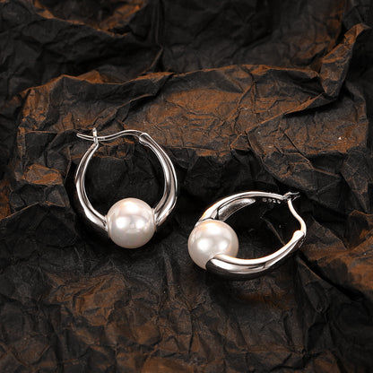 1 Pair Casual Pearl Plating Inlay Sterling Silver Shell White Gold Plated Earrings