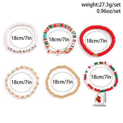 Exaggerated Classic Style Christmas Tree Santa Claus Letter Imitation Pearl Alloy Plastic Wholesale Bracelets