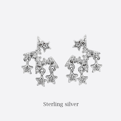 Fashion Star Moon Silver Plated Inlay Zircon Women's Ear Studs 1 Pair