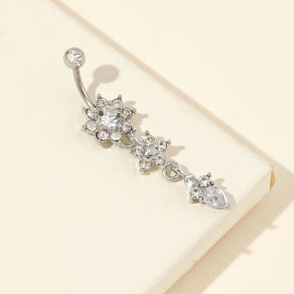 Simple Style Flower Stainless Steel Rhinestones Belly Ring In Bulk