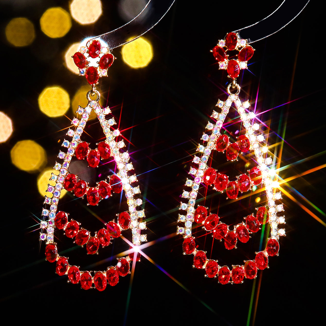 1 Pair Elegant Geometric Water Droplets Plating Inlay Alloy Rhinestones Zircon Drop Earrings