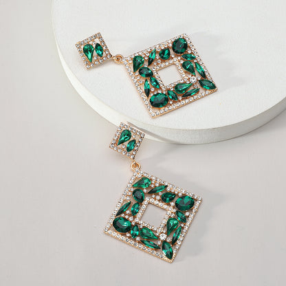 1 Pair Elegant Exaggerated Luxurious Square Plating Hollow Out Inlay Zinc Alloy Rhinestones Dangling Earrings