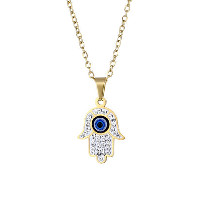 Simple Style Commute Devil's Eye Stainless Steel Plating Inlay Rhinestones 18k Gold Plated Pendant Necklace