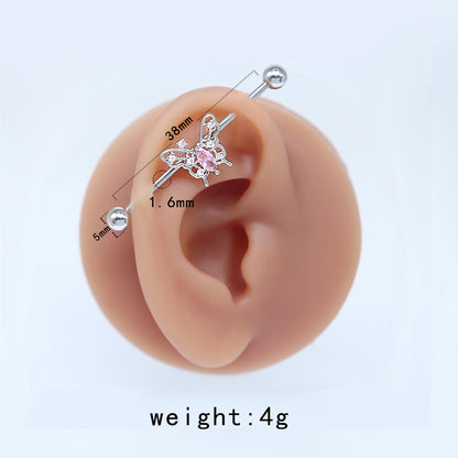 1 Piece Tropical Butterfly Plating Inlay Stainless Steel Copper Rhinestones Glass White Gold Plated Ear Studs