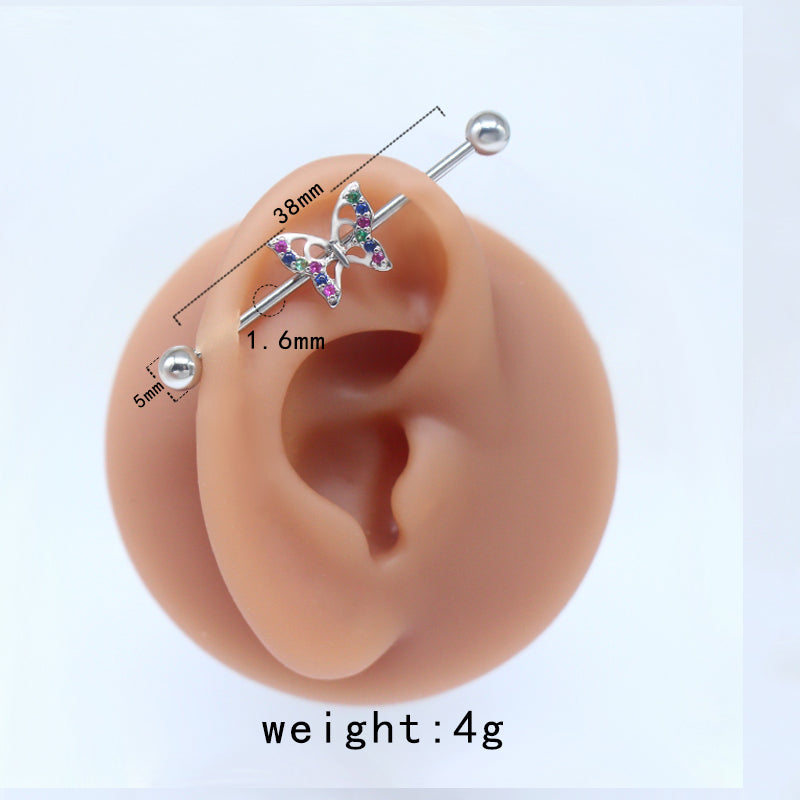 1 Piece Tropical Butterfly Plating Inlay Stainless Steel Copper Rhinestones Glass White Gold Plated Ear Studs