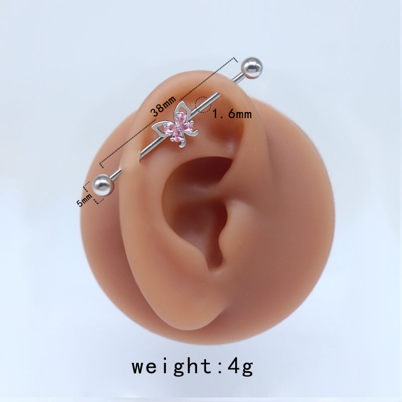 1 Piece Tropical Butterfly Plating Inlay Stainless Steel Copper Rhinestones Glass White Gold Plated Ear Studs