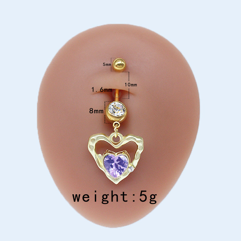 Sweet Artistic Cross Round Heart Shape Stainless Steel Copper Plating Inlay Rhinestones White Gold Plated Gold Plated Belly Ring