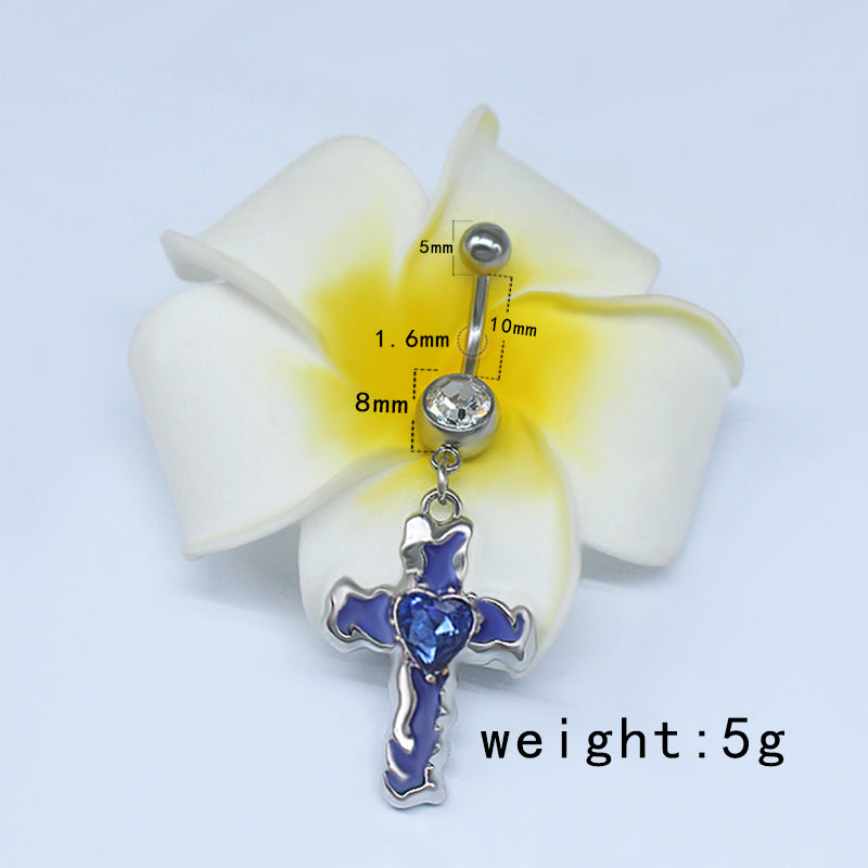 Sweet Artistic Cross Round Heart Shape Stainless Steel Copper Plating Inlay Rhinestones White Gold Plated Gold Plated Belly Ring