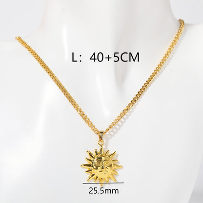 Elegant Simple Style Sun Heart Shape Titanium Steel Plating Inlay 18k Gold Plated Pendant Necklace