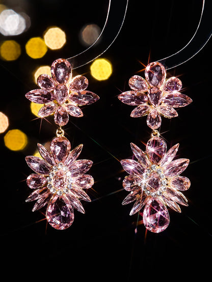 1 Pair Elegant Romantic Geometric Colorful Inlay Alloy Rhinestones Zircon Drop Earrings