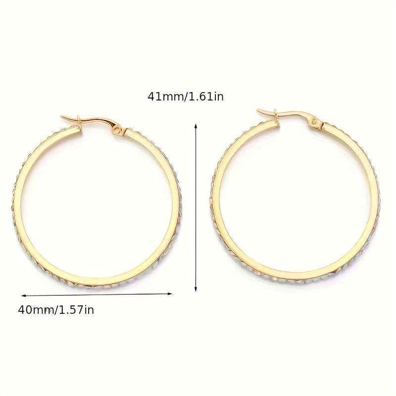 1 Pair Punk Solid Color Plating Inlay Stainless Steel Rhinestones 18k Gold Plated Hoop Earrings