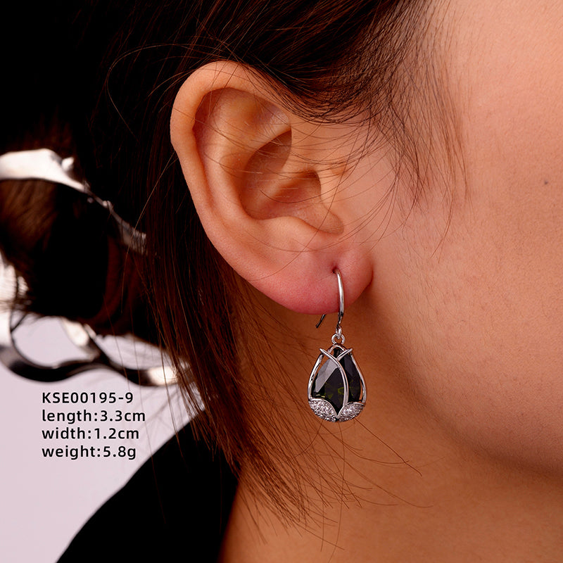 1 Pair Ig Style Simple Style Square Water Droplets Flower Plating Inlay Copper Zircon White Gold Plated Drop Earrings