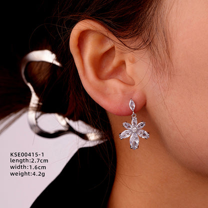 1 Pair Ig Style Simple Style Star Water Droplets Flower Plating Inlay Copper Zircon White Gold Plated Drop Earrings Ear Studs