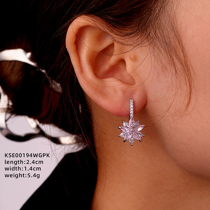 1 Pair Ig Style Simple Style Star Water Droplets Flower Plating Inlay Copper Zircon White Gold Plated Drop Earrings Ear Studs