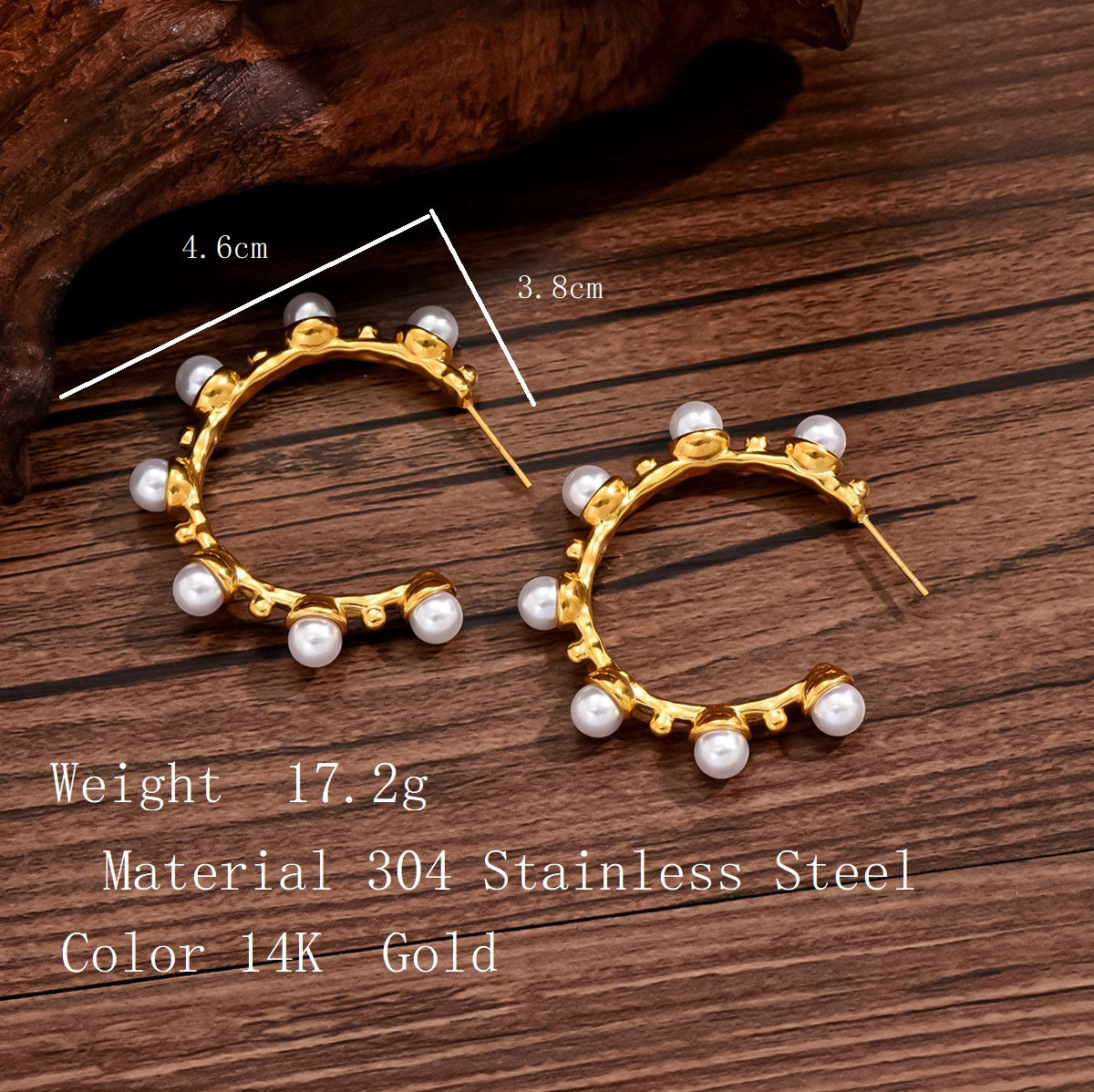 1 Pair French Style C Shape Inlay Stainless Steel Pearl 14k Gold Plated Ear Studs