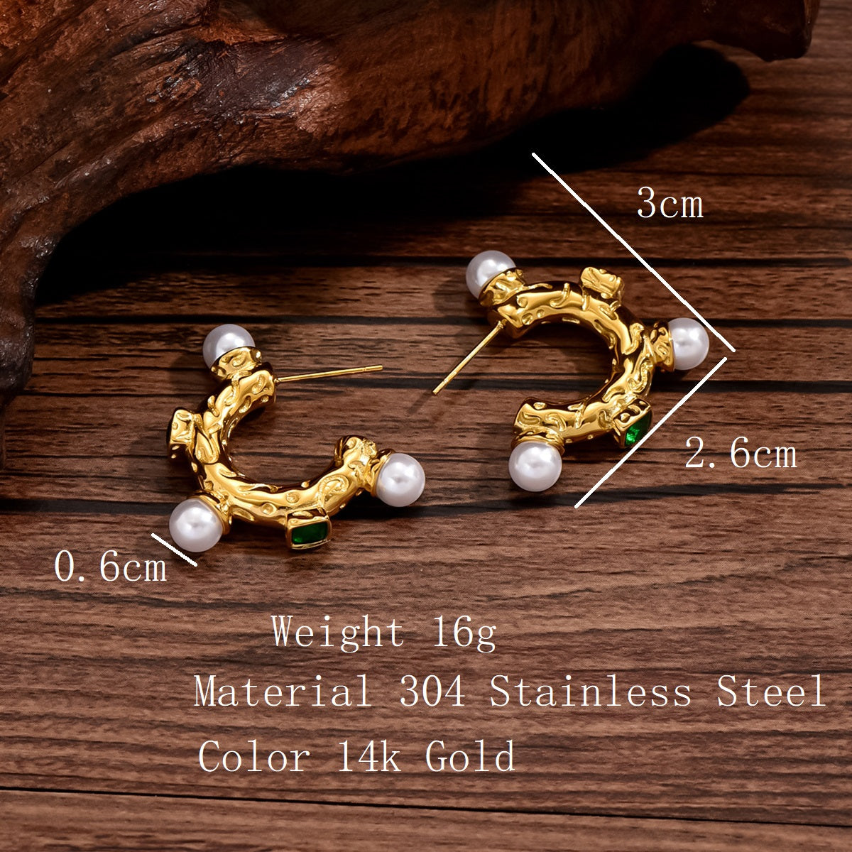 1 Pair French Style C Shape Inlay Stainless Steel Pearl 14k Gold Plated Ear Studs