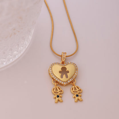 Hip-hop Punk Heart Shape Stainless Steel Copper 18k Gold Plated Zircon Pendant Necklace In Bulk