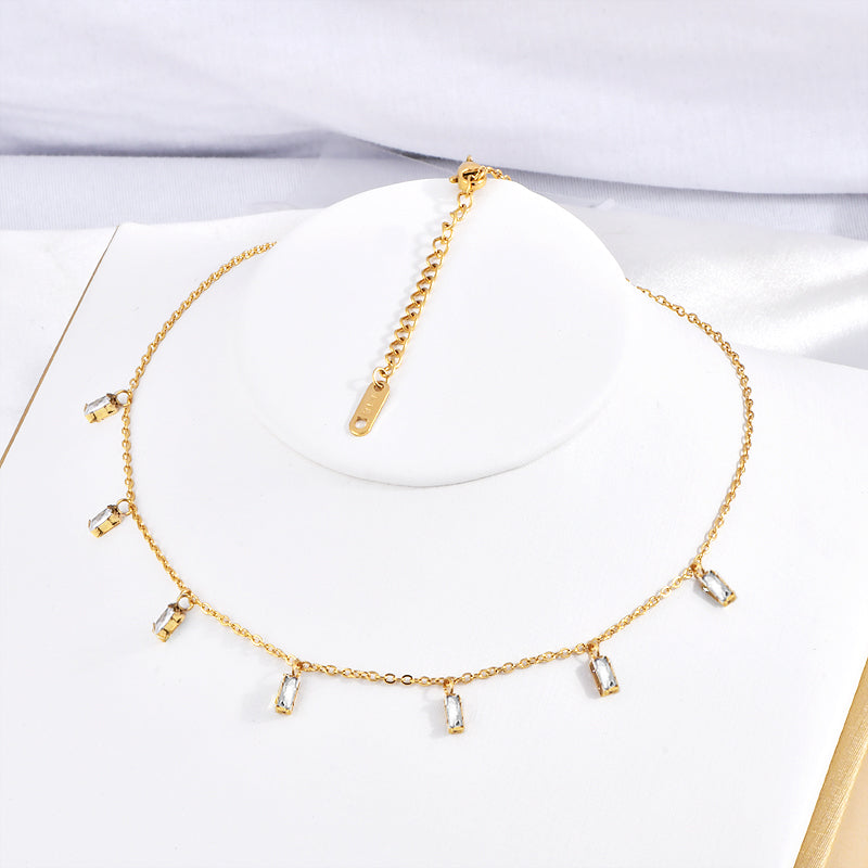 Simple Style Rectangle Stainless Steel Plating Inlay Zircon 18k Gold Plated Necklace