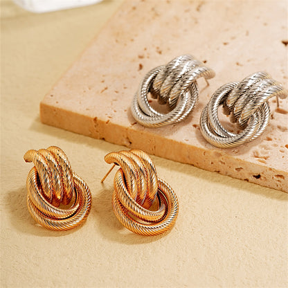 1 Pair Vintage Style Simple Style Geometric Circle Plating Hollow Out Iron Rose Gold Plated White Gold Plated Gold Plated Ear Studs