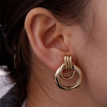 1 Pair Vintage Style Simple Style Geometric Circle Plating Hollow Out Iron Rose Gold Plated White Gold Plated Gold Plated Ear Studs