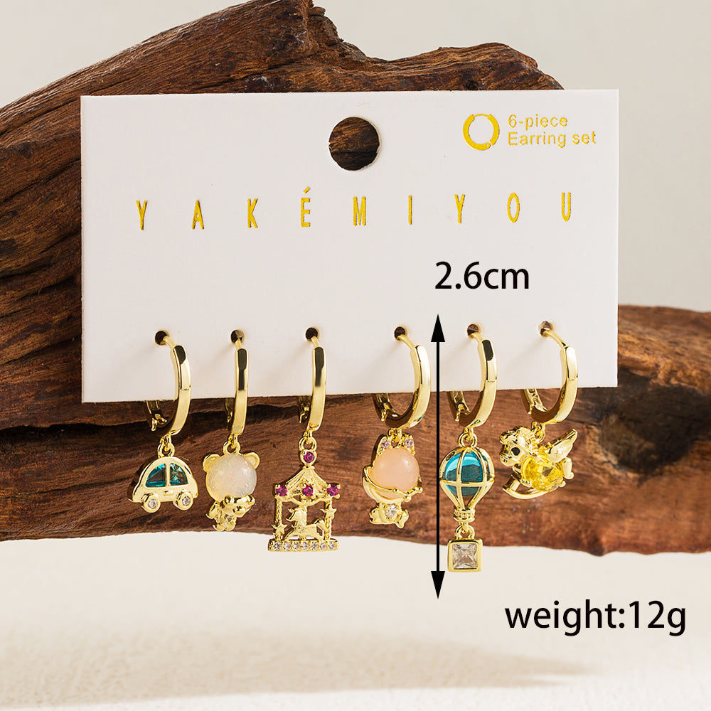 1 Set Simple Style Cartoon Character Flower Windmill Plating Inlay Copper Zircon 14k Gold Plated Drop Earrings